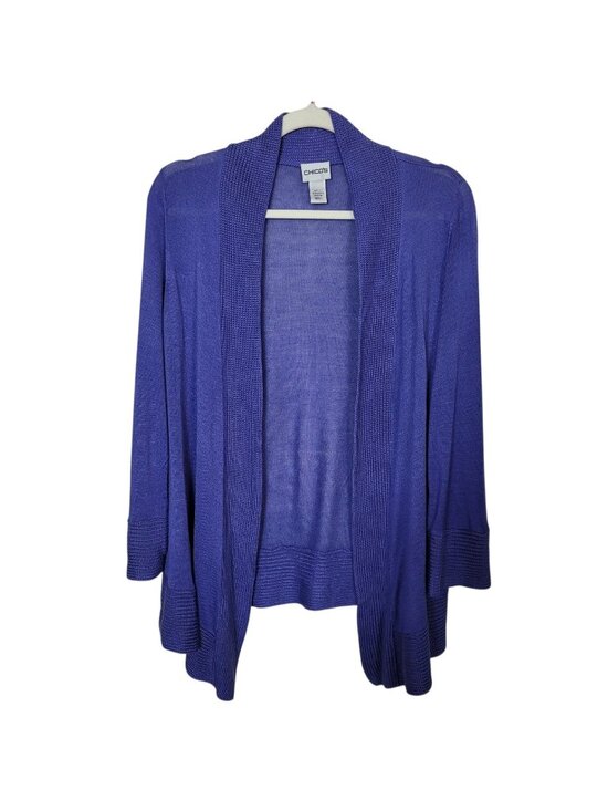 Chico's Sweaters - Chico's 100% Silk Blue Open Front Cardigan Sweater Sheer Sz 1 Medium Mature